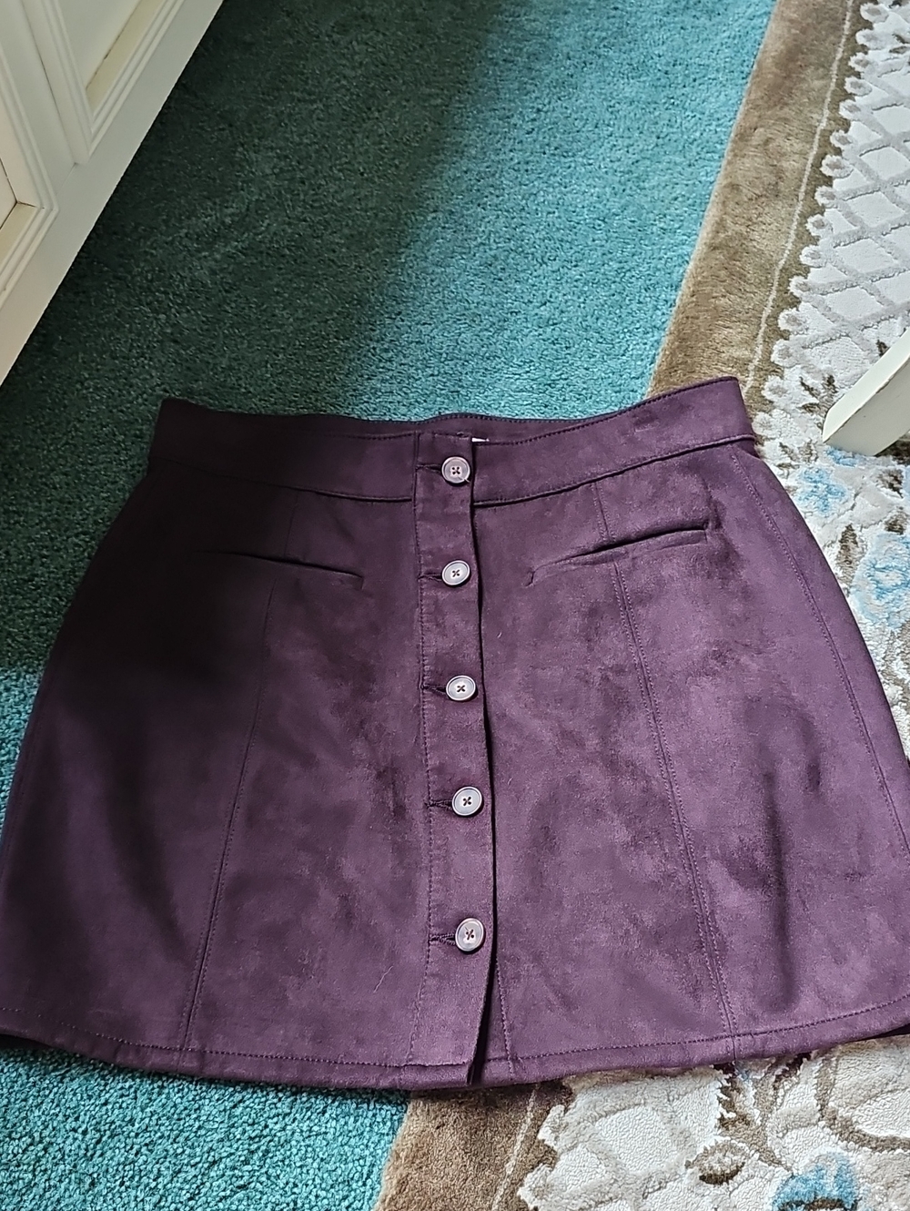 Maurices Plum Button-Front Suede-Look Mini Skirt